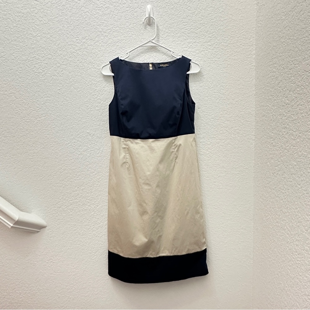Brook Brothers Women’s Stretch Sleeveless Navy Blue & Cream Cotton Dress Size 2 - Picture 10 of 11